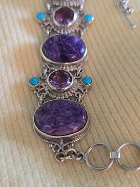 Sajen Sterling Charoite, Amethyst, and Turquoise Accent Bracelet